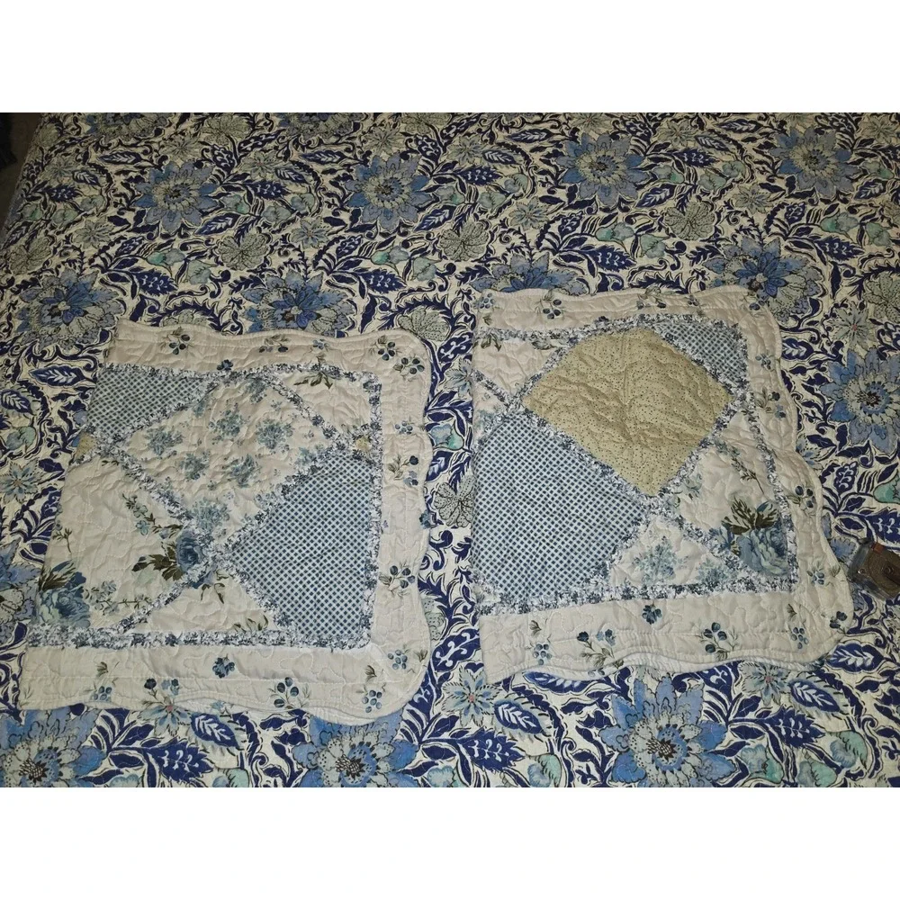 Indigo & Sky Blue Cotton Block Print Quilt Blanket  87